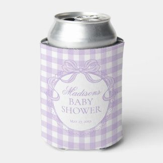 Purple Gingham Coquette Bow Baby Shower Favour Can Cooler