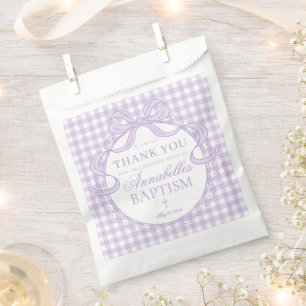 Purple Gingham Coquette Bow Baptism Dessert Favour Bag