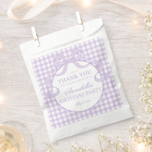 Purple Gingham Coquette Bow Birthday Party Dessert Favour Bag