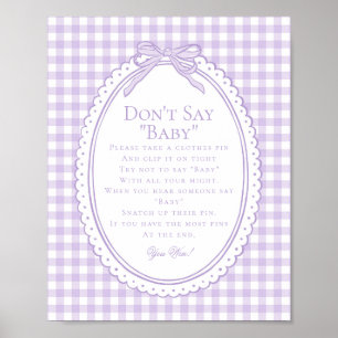 Purple Gingham Coquette Bow Dont Say Baby Game Poster