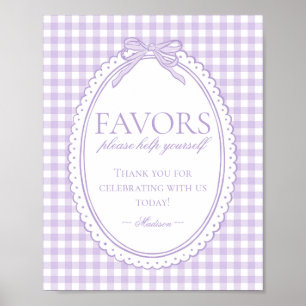 Purple Gingham Coquette Bow Favours Sign