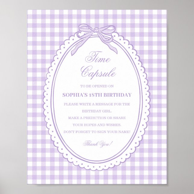 Purple Gingham Coquette Bow Time Capsule Game Poster (Front)