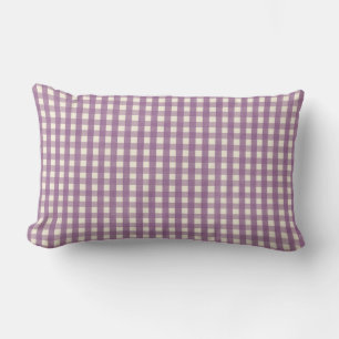 Purple Gingham Country Lavender Preppy Plaid Lumbar Pillow