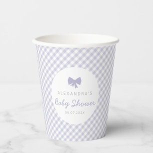 Purple gingham cute girl bow baby shower paper cups