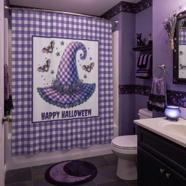 Purple Gingham Halloween Witch Hat & Bats (Creator Uploaded)