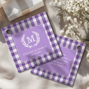 Purple Gingham Monogram Crest Custom Favour Tags