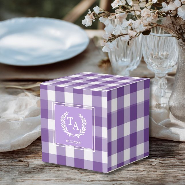 Purple Gingham Monogram Crest Favor Box (Custom Purple Gingham Monogram Crest Favor Boxes for your wedding or other Occasions.)