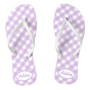Purple Gingham Monogram Flip Flops