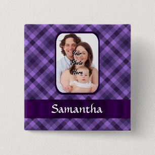 Purple gingham pattern 2 inch square button