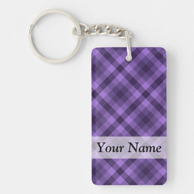 Purple gingham pattern keychain (Front)