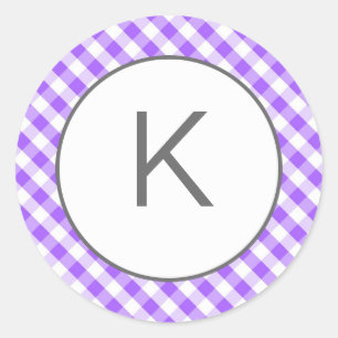 Purple Gingham Pattern Monogram Stickers