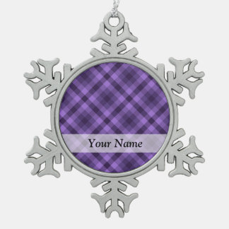 Purple gingham pattern snowflake pewter christmas ornament