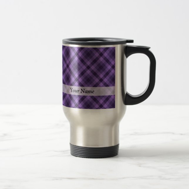Purple gingham pattern travel mug (Right)
