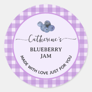 Purple gingham plaid Homemade blueberry jam Classic Round Sticker