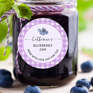 Purple gingham plaid Homemade blueberry jam Classic Round Sticker