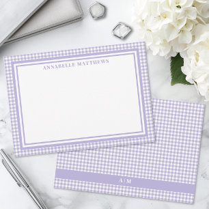 Purple Gingham Plaid Personalized Card