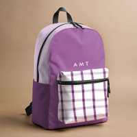 Purple Gingham Plaid Personalized Name Initials