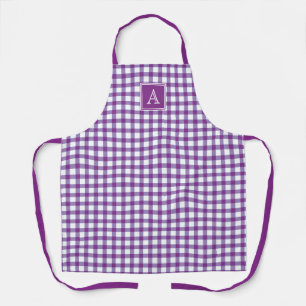 Purple Gingham Plaid Tartan Modern Monogram Apron