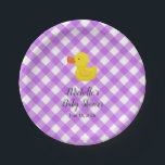 Purple Gingham Rubber Duckie Baby Shower Paper Plate<br><div class="desc">Warm your guests souls with our darling Little Duckie Baby Shower Paper Plates! A sweet rubber duck illustration floats atop a soft plaid background done up in purple.</div>