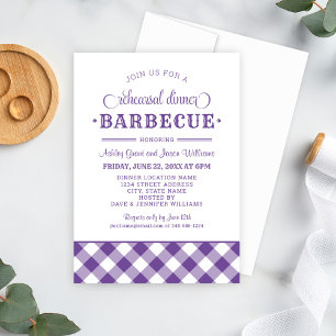 Purple Gingham Wedding Rehearsal Dinner Barbecue Invitation