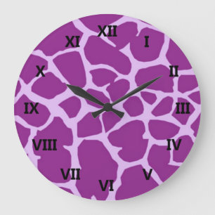 Purple Giraffe Art Large Clock