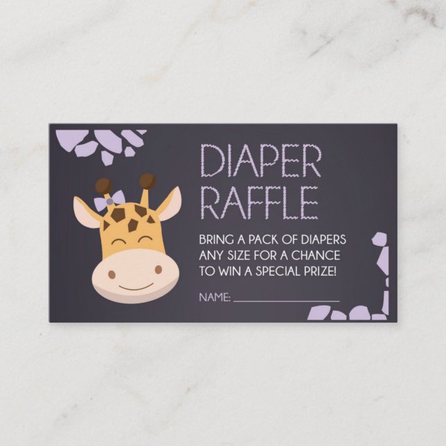 Purple Giraffe Diaper Raffle Ticket Enclosure Card (Front)
