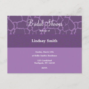 Purple Giraffe Pattern Bridal Shower Invitation