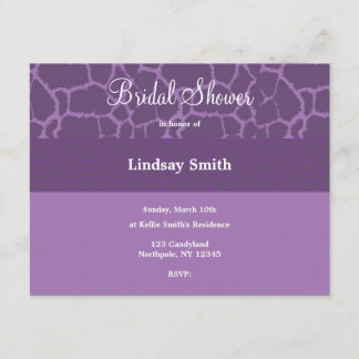 Purple Giraffe Pattern Bridal Shower Invitation