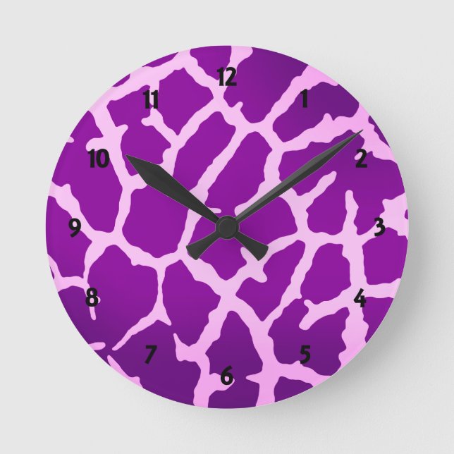 Purple Giraffe Print Round Clock (Front)