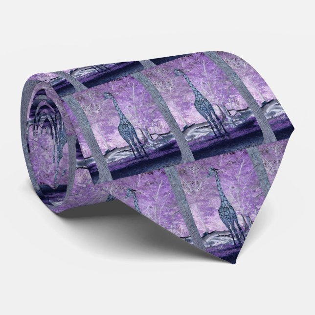 Purple Giraffes Tie (Rolled)
