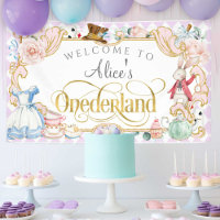 purple girl 1st birthday, Alice Onederland banner