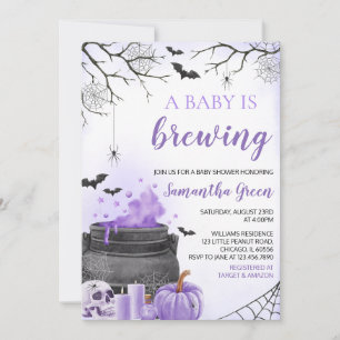 Purple Girl A Baby is Brewing Halloween Shower Invitation
