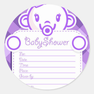 purple girl baby shower classic round sticker