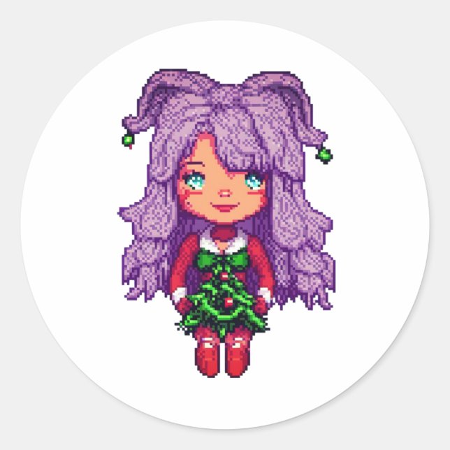 Purple girl  classic round sticker (Front)