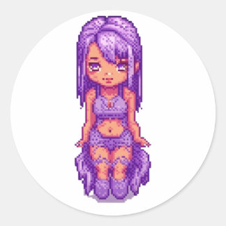 Purple  girl   classic round sticker