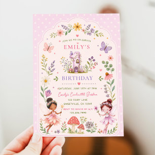 Purple Girl Fairy Garden First Birthday Party Invitation