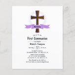 Purple Girl First Holy Communion Flyer<br><div class="desc">Girl's First Communion invitation with a purple theme customizable to your specifics. Envelopes are not included. For thicker invitations with envelopes included and matching products on the same theme please see the collection below.</div>