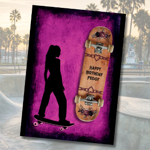 Purple Girl Skateboarding Birthday Card