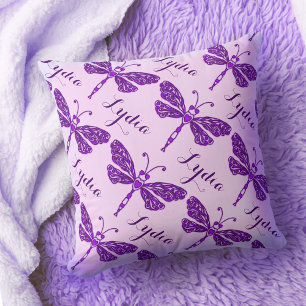 Purple girls name dragonfly pattern cushion pillow