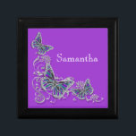 Purple girls name elegant butterfly gift box<br><div class="desc">An Elegant, classy and stylish design of FAUX butterflies with wings in shades of lapis, aqua blue, lavender, lilac and mauve are set against a silver flower swirl. CUSTOMIZE IT - Change the wording; the background colour and feel free to add or delete templates by using the "customize it" button....</div>