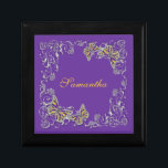 Purple girls name elegant butterfly gift box<br><div class="desc">Elegant, classy and stylish FAUX butterflies in shades of mauve, lilac, lavender, lapis and “mustard yellow” have a silver flourish swirl surrounding them. IDEAL FOR - Any occasion as the wording may be customized, however, they are perfect as a “wedding favour” or for a sweet sixteen / quinceanera birthday party...</div>