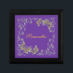 Purple girls name elegant butterfly gift box<br><div class="desc">Elegant, classy and stylish FAUX butterflies in shades of mauve, lilac, lavender, lapis and “mustard yellow” have a silver flourish swirl surrounding them. IDEAL FOR - Any occasion as the wording may be customized, however, they are perfect as a “wedding favour” or for a sweet sixteen / quinceanera birthday party...</div>