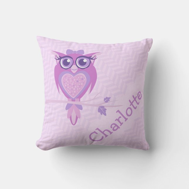 Purple girls named owl chervon cushion pillow (Front)