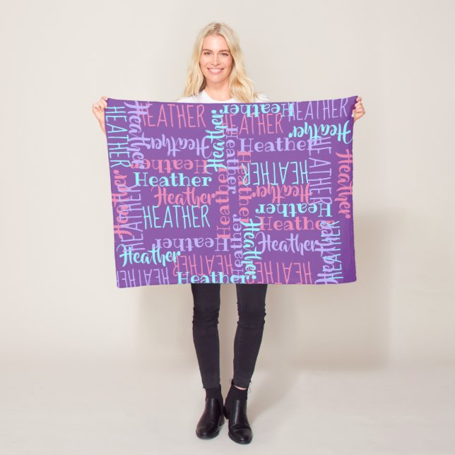 Purple Girls Personalized Custom Name Fleece Blanket (In Situ)