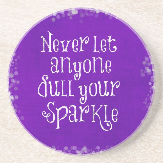 Purple Girly Inspirational Sparkle Quote Coaster (Front)