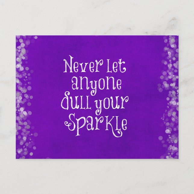 Purple Girly Inspirational Sparkle Quote Postcard (Front)