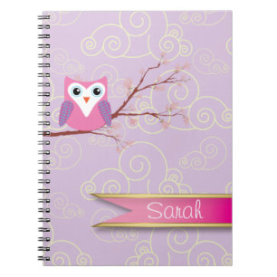 purple Girly Owl Cloud patterned Notebook