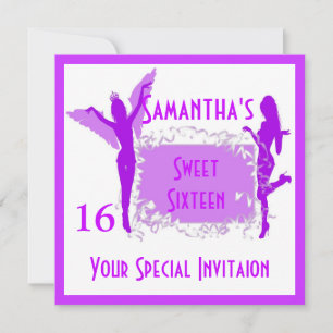 Purple girly sweet sixteen party invitation