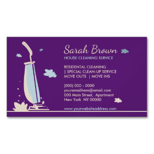 Purple Girly Vacuum Cleaner House Cleaning Service Magnetic Business Card