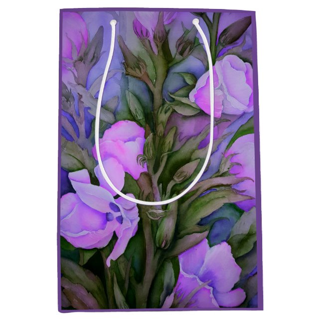 Purple Gladiolus Watercolor Gift Bag (Front)